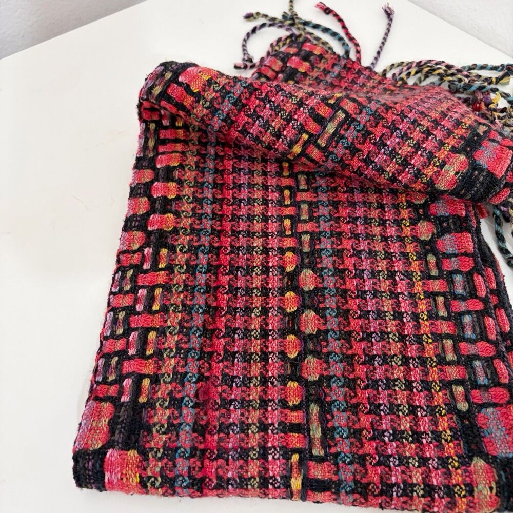 Muffy Young  Handwoven Handweaving Scarf in Black And Bright Colors Preowned - Picture 7 of 10